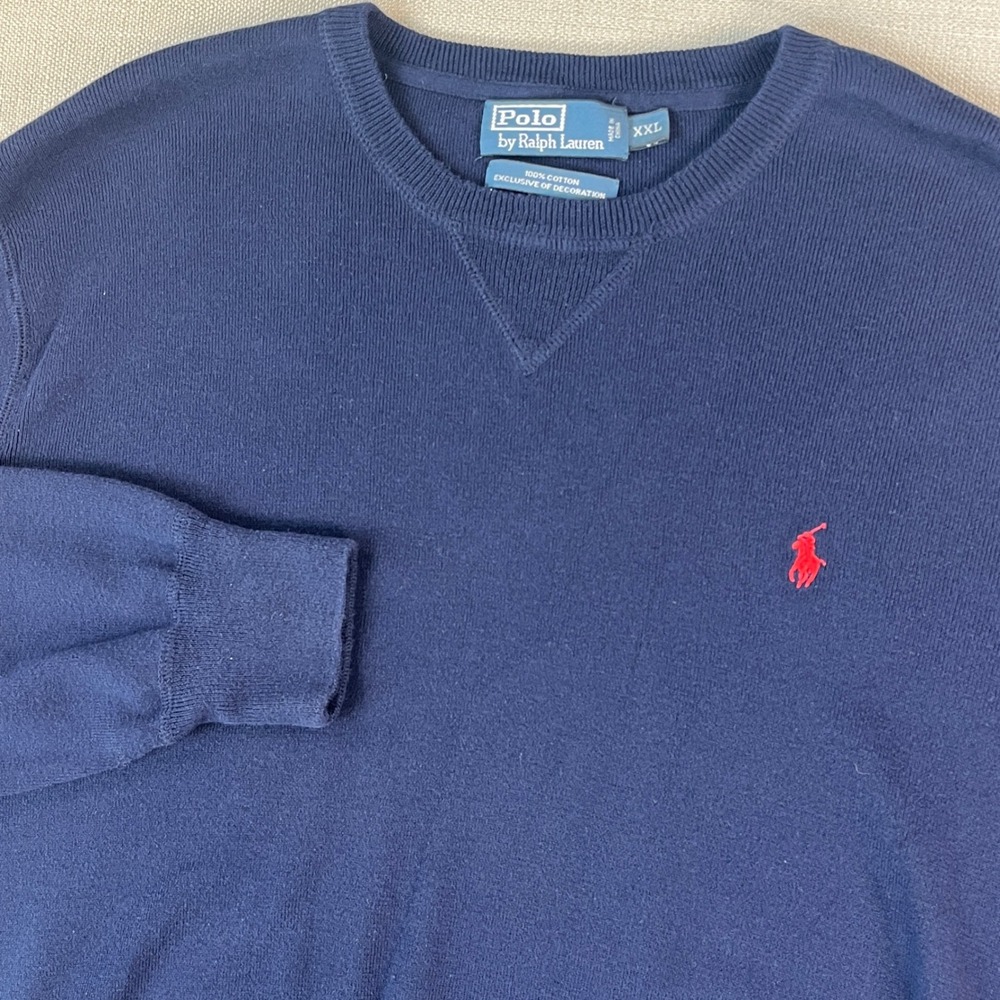 Polo Ralph Lauren Sweater Mens XXL Navy Blue Cotton Crewneck Red Pony Logo